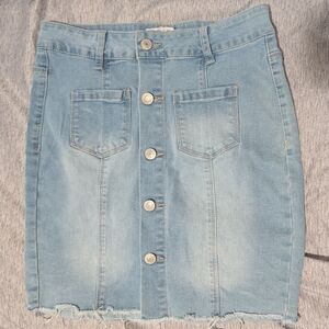 Denim Button-Front Skirt